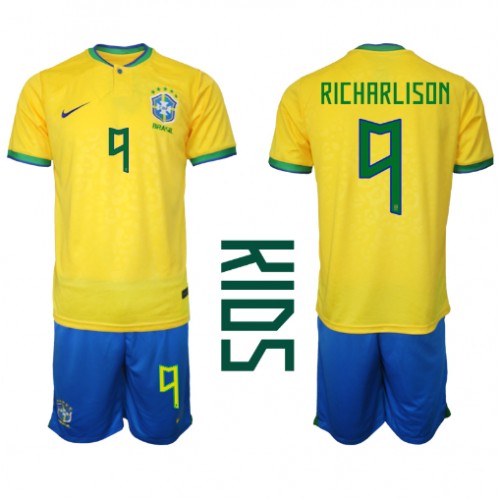 Brazil Richarlison #9 Domaci Dres za djecu SP 2022 Kratak Rukav (+ Kratke hlače)